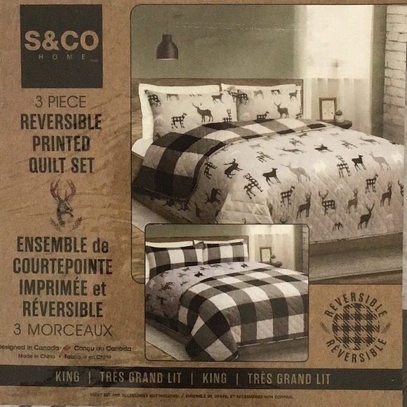 BNIP 3 Piece King Size Reversible Printed Quilt Set - Picture 2 of 2